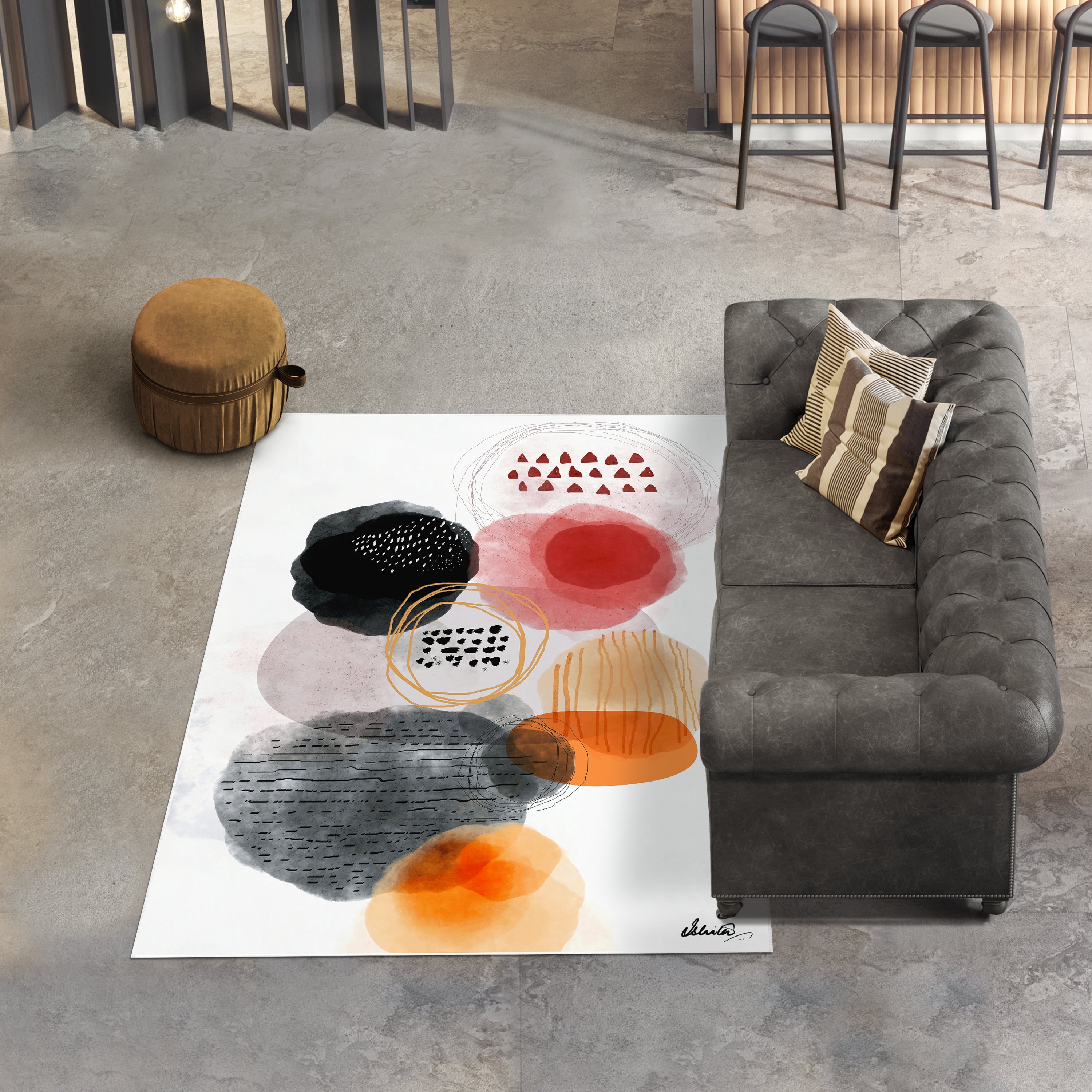 Forest Sunset Washable Geometric Art Area Rug size 5'x8', Power-loomed, Heavenly Softness with Non-Slipping Backing
