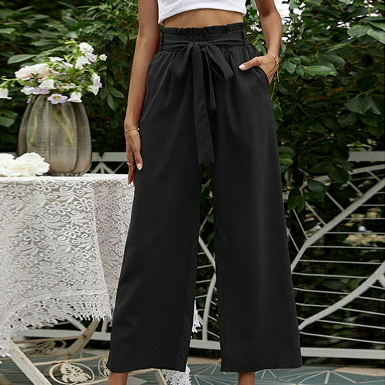 MUUNY Woman's Casual Full-Length Loose Pants Solid Stretchy High Waist Trousers  Wide Leg Pants Sweatpants with Pockets (Black,XS) at  Women's  Clothing store