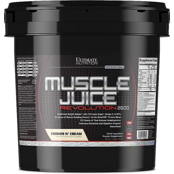 Ultimate Nutrition Muscle Juice Revolution 2600 Weight Gainer Powder, Cookies N Cream, 11.1 lb
