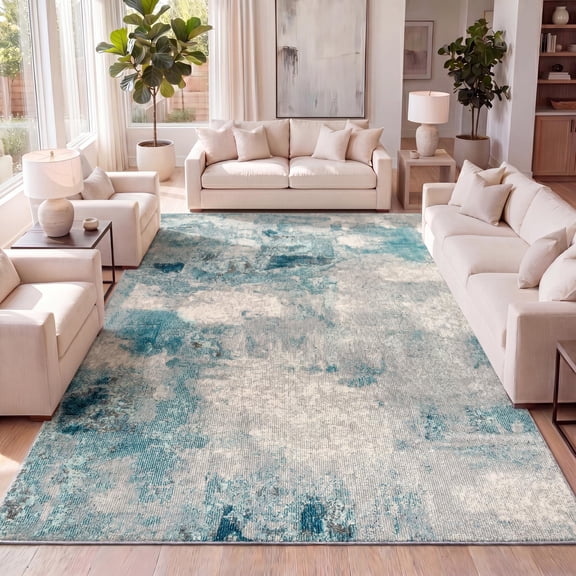 JONATHAN Y CONTEMPORARY POP 5 x 8 Area Rug, Modern Abstract - Cream/Blue, CTP104A-5