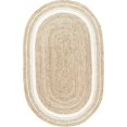 thumbnail image 3 of Natural Fiber Braided Oval Rug - Vintage Area Rug Handmade with Jute & Sisal (8x10 feet, Brown + White Line), 3 of 3