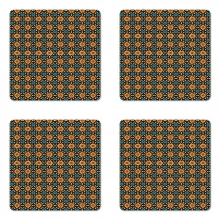 

Antique Oriental Coaster Set of 4 Sun Inspired Circular Art Deco Motifs Pattern Square Hardboard Gloss Coasters Standard Size Apricot Dark Blue by Ambesonne