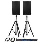 2) JBL EON612 12" 2000 Watt Powered DJ PA Speakers w/Bluetooth+Stands+Cables+Bag