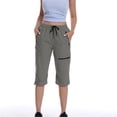 thumbnail image 6 of Women's Capris Cargo Pants Quick Dry Casual Hiking PantsLightweight Dry Cargo With Zipper Pockets Elastic Waist Summer Outdoor Cropped Pants, 6 of 8