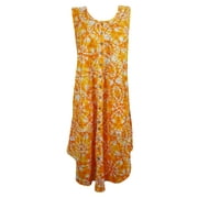 Mogul Women's Orange Tank Dress Sleeveless Button Front Summer Beach Cover Up Dresses