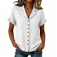 thumbnail image 3 of Loopsun Women Summer Blouse Turndown Collar Short Sleeve Placket Button Pleated Camisoles, 3 of 5