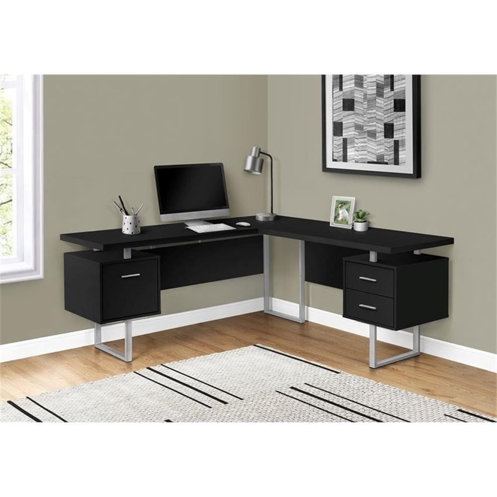 Pemberly Row Contemporary Wood Reversible L Shaped Corner Computer Desk in Black