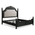 thumbnail image 2 of Benjara Berry King Size Bed, Scrolled Headboard, Cream Upholstery, Black Wood, 2 of 5