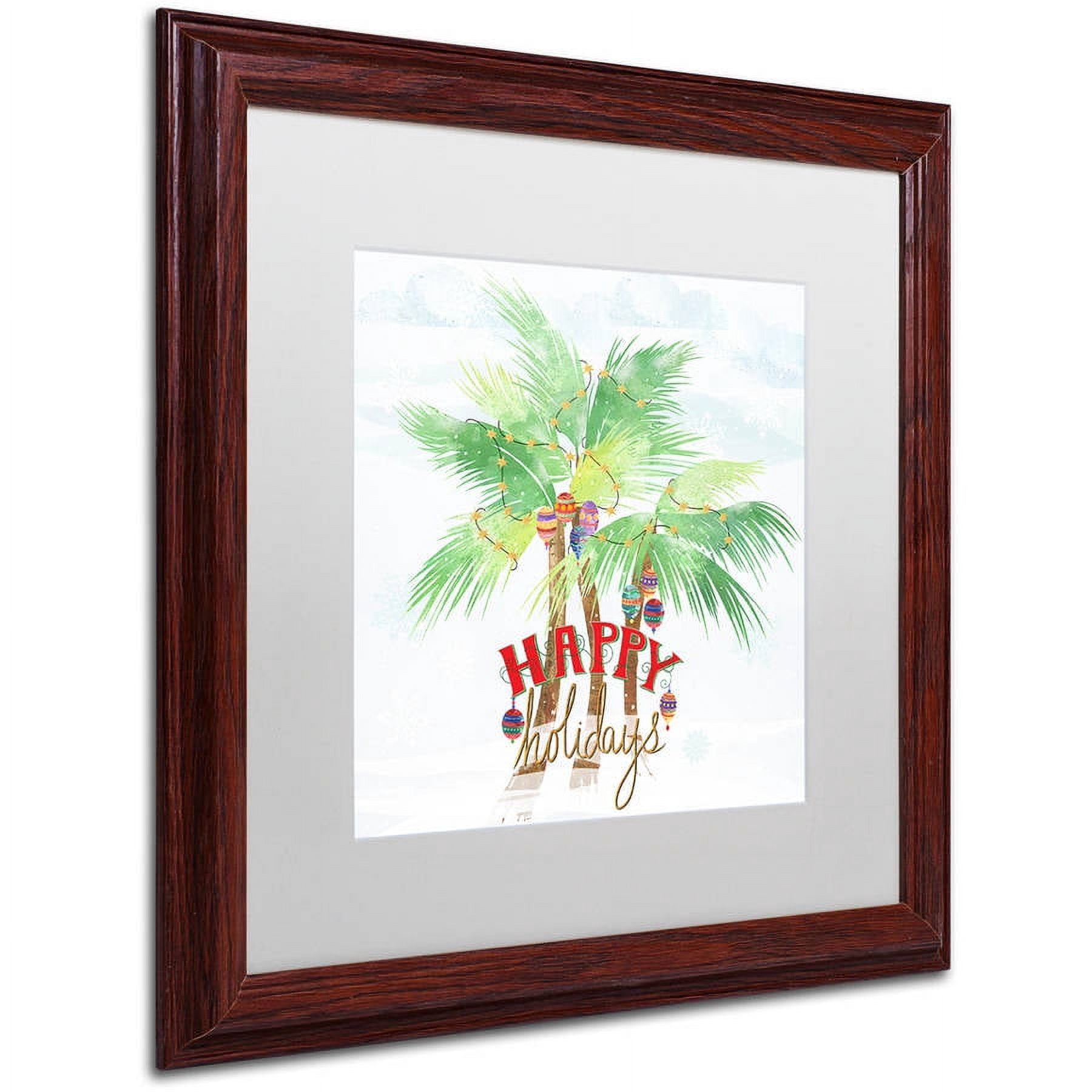 Trademark Fine Art "Xmas Palm Trees" Canvas Art by Lisa Powell Braun, White Matte, Wood Frame