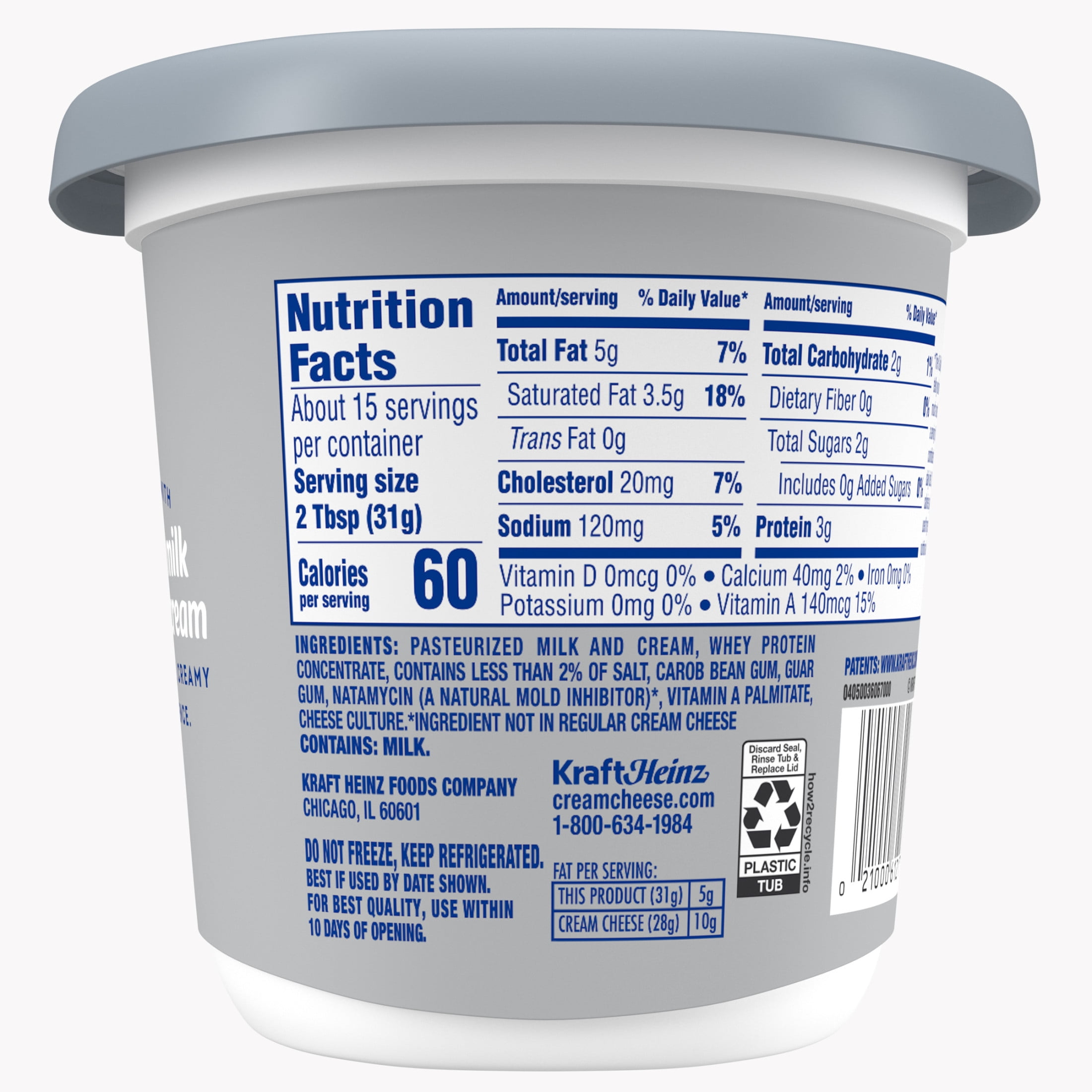 Philadelphia Reduced Fat Cream Cheese, 1 Tub, for Smooth, Spreadable Mornings, Original, No Artificial Preservatives, Flavors or Dyes, 16 oz