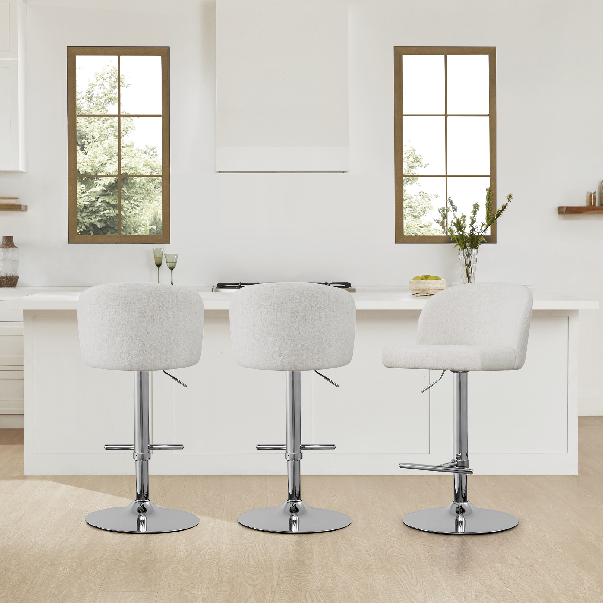 Spruce & Spring Modern Adjustable Swivel Bar Stool with Air-Lift Set of 2, White with Silver Frame