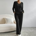 thumbnail image 2 of Women's Trousers Suit Clothing Women's 2025 Fashion Casual Straight Leg Pants Loose V Neck Knit Set, 2 of 8
