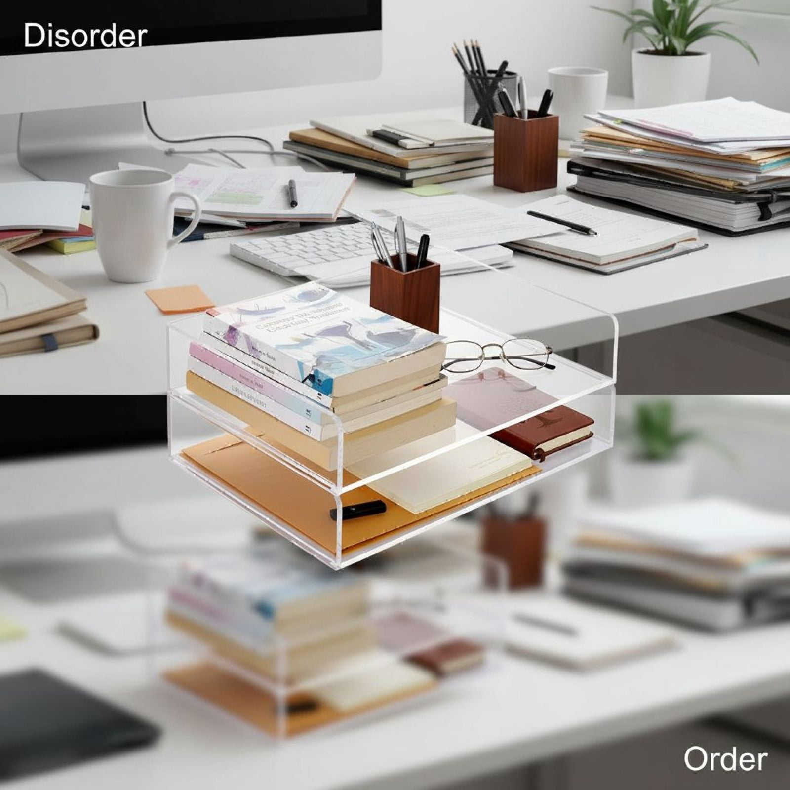 2 Pcs Stackable Paper Letter Tray, A4 Size Acrylic Desk Organizer with Open Front, Clear File & Document Holder for Office Storage, Vertical Tray for Desk Organization