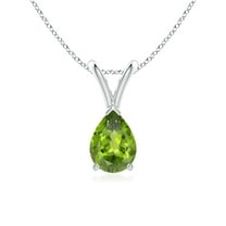 ANGARA Natural V-Bale Pear-Shaped Peridot Solitaire Pendant in 925 Sterling Silver for Women (Size-7x5mm) | August Birthstone, Birthday, Anniversary, Jewelry Gift for Women | Natural Peridot Necklace