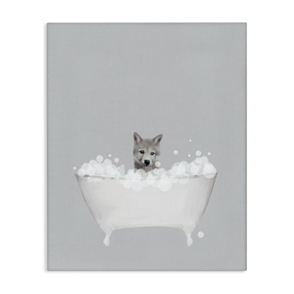 Stupell Industries Rustic Lodge Wolf Blue Bath Cute Canvas Art, 16 x 20, by Leah Straatsma