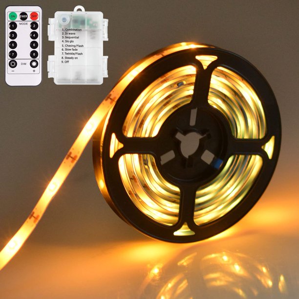 SMART DIRECT Tira de luces LED con pilas, 9.8 pies 90 luces LED con temporizador remoto regulable