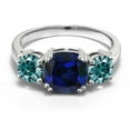 thumbnail image 2 of Gem Stone King 925 Sterling Silver Blue Created Sapphire and Blue Moissanite 3 Stone Engagement Ring for Women (3.50 Cttw, Gemstone September Birthstone, Cushion 8MM, Size 5), 2 of 5