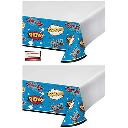 (2 Pack) Action Adventure Superhero Hero Plastic Table Cover 48 X 88 Inches (Plus Party Planning Checklist by Mikes Super Store)