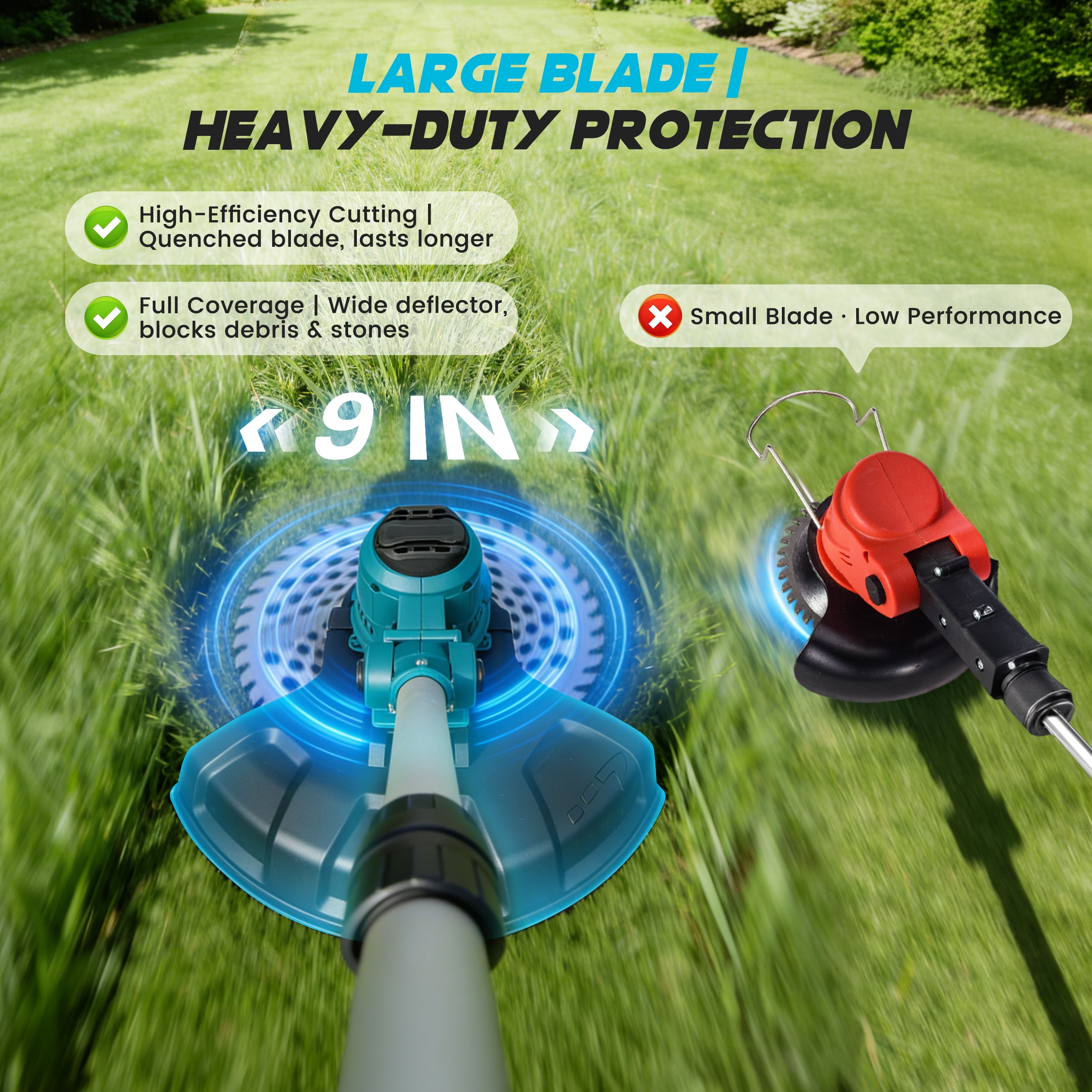 RELOIVE Brushless Weed Eater Cordless with Wheels, 950W 21000RPM Weed Wacker with 2 x 4.0Ah Batteries, 4-in-1 Foldable Electric String Trimmer & Edger for Lawn, Garden, Brush Cutting
