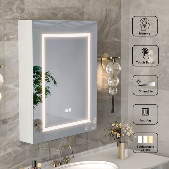 Dimmable LED Medicine Mirror Cabinet with Demister Wall-mounted Bathroom Cabinet