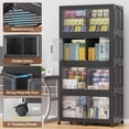 thumbnail image 5 of Broview 300Gal Extra Large Stackable Storage Bins with 2 Lids and 12 Wheels, 6Pack Plastic Bins with 6 Dividers, Closet Organizers and Storage Cabinet Shelves Collapsible Box for Home Office, Black, 5 of 9