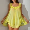 thumbnail image 2 of Womens Fashion 2026 Sexy Bows Split Side Ruffle Lace Mesh Sheer Babydoll Lingerie Dress Nightgown Set with Thong 2 Piece, 2 of 4