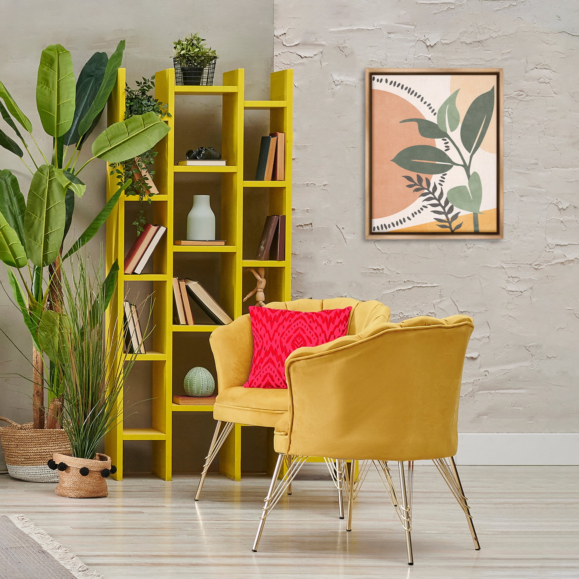 Stupell Industries Peachy Tropical Boho Landscape & Nature Painting Brown Floater Framed Canvas Art Print Wall Art, 17 x 21