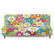 Xoenoiee Hippie Daisy Flower Print Futon Cover Armless Couch Cover Sofa Bed Slipcover Without Armrest, Soft Fabric Covers 1-Piece Form Fit Stretch Futon Protector for Kid Pet