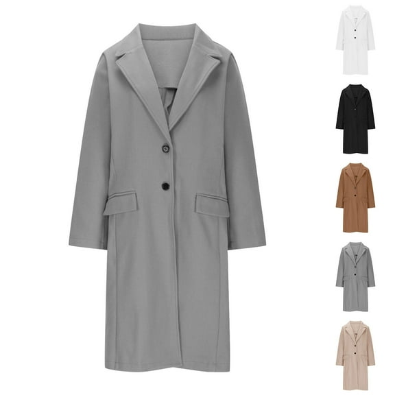 Antinious Womens Solid Long Sleeve Button Mid Length Casual Blazer Style Trench Coat Women Womens Outerwear,Warm Trench Coat,Jackets for Women Trendy,Black,XXL