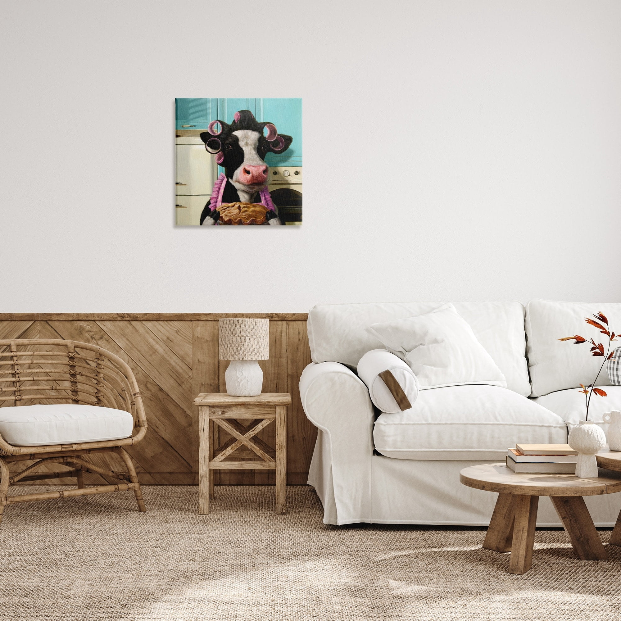 Stupell Industries Glamorous Farm Cow Baking Pie Hair Rollers Canvas Wall Art, 24 x 24, Design by Lucia Heffernan