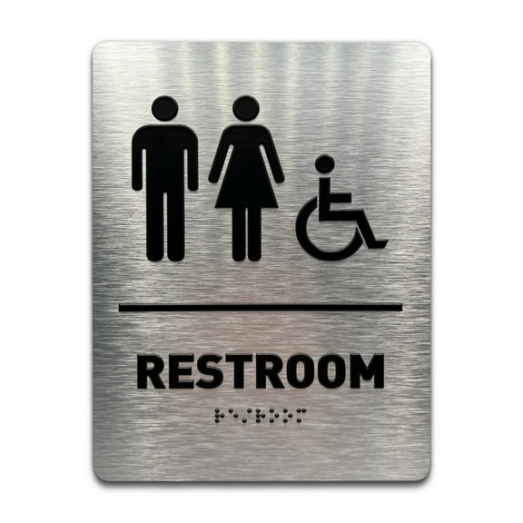 Unisex/Wheelchair Restroom Sign - Brushed Aluminum -GDS