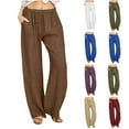 thumbnail image 2 of Gnshining Cotton Linen Pants for Women High Waisted Pant Solid-colored Loose With Back Pocket Wide-Leg Lenght Pants, 2 of 6