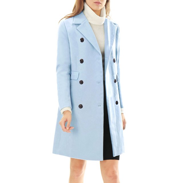 Abrigo de invierno para mujer INSPIRE CHIC, con solapa muesca, abrigo trinchera de doble botonadura, talla XL, azul