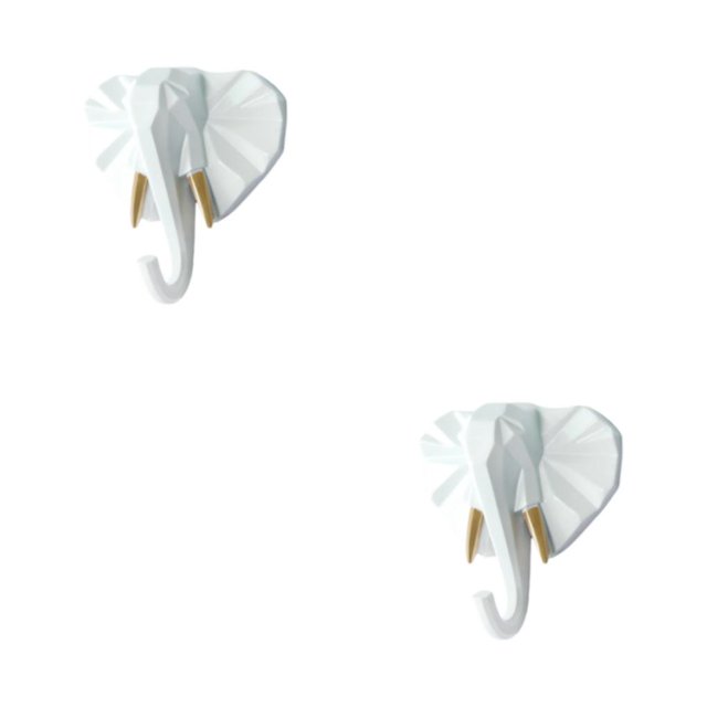 Baohd Résine Éléphant Tête Animal Mur Monté Crochet en Résine Pas Facilement Usé Or Blanc (Éléphant 2Set