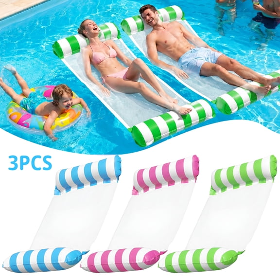 3 Pack Pool Float Hammock, Inflatable Water Hammock Loungers with Mesh Center, Pool Floats for Summer Swimming and Water Relaxing