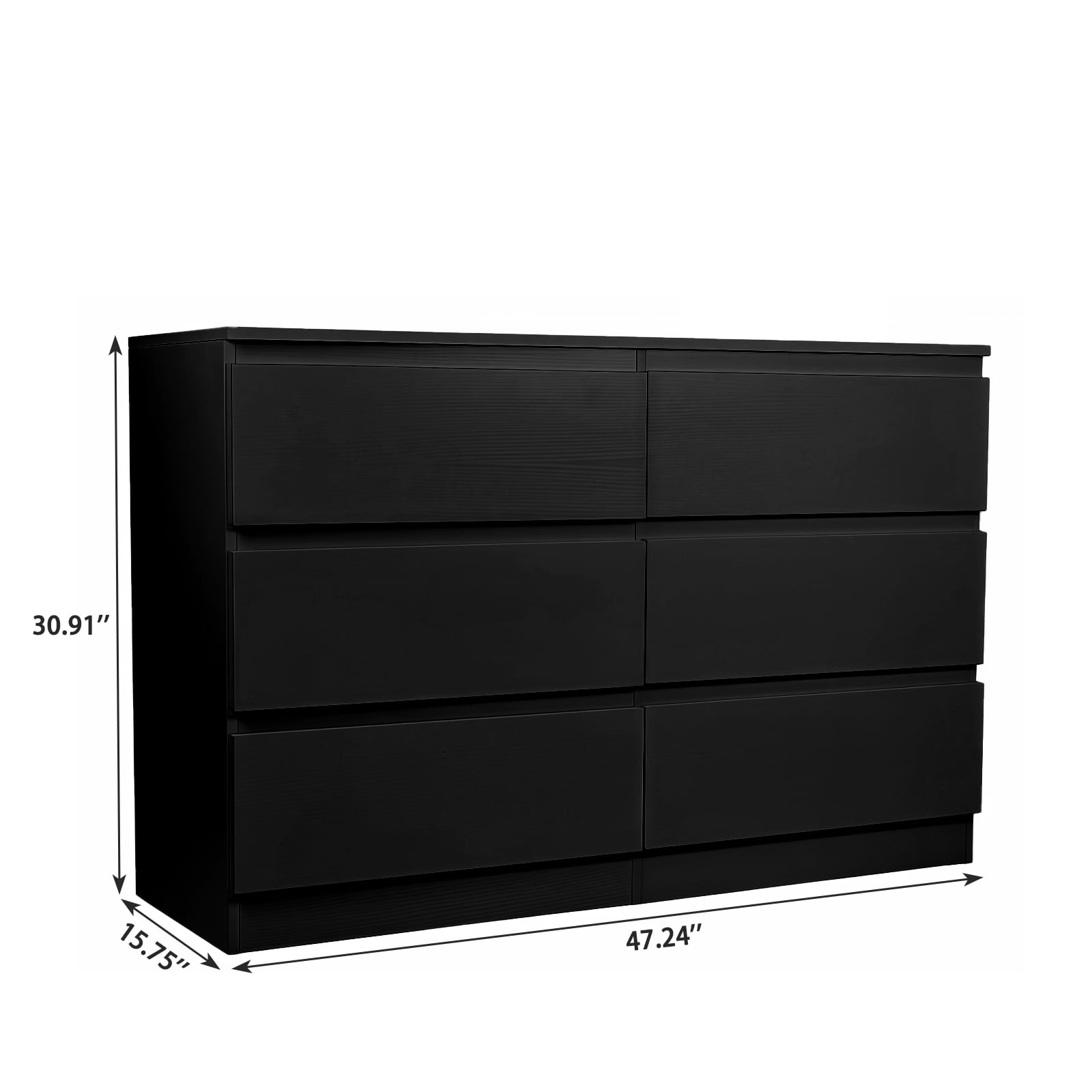 BaPiPro 6 Drawer Black Dresser, Modern Wood Dresser with Large Storage, Concealed Handles & Spacious Countertop for Bedroom, Living Room, Entryway, 15.7" D x 47.2" W x 30.9" H
