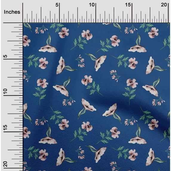 oneOone Cotton Jersey Royal Blue Fabric Flower & Leaves Watercolor Sewing Fabric By The Yard Print Diy Clothing Sewing 58 Inche Wide