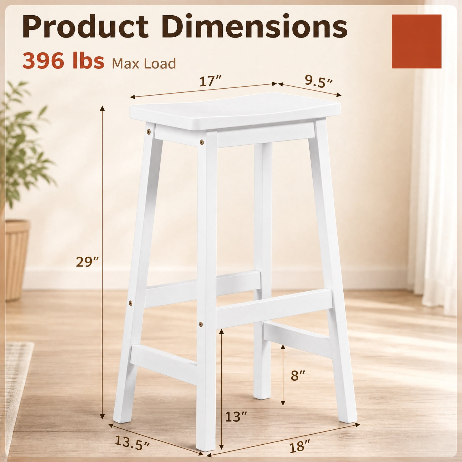 Furnibear Set of 2 Saddle Seat Counter Height Stools with Curved Seat and Footrests