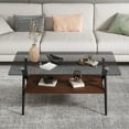 thumbnail image 2 of Leumius Glass Coffee Table with Lower Shelf,Clear Rectangle Glass Coffee Table, Modern Coffee Table with Metal Legs for Living Room,Brown +Gray, 2 of 7