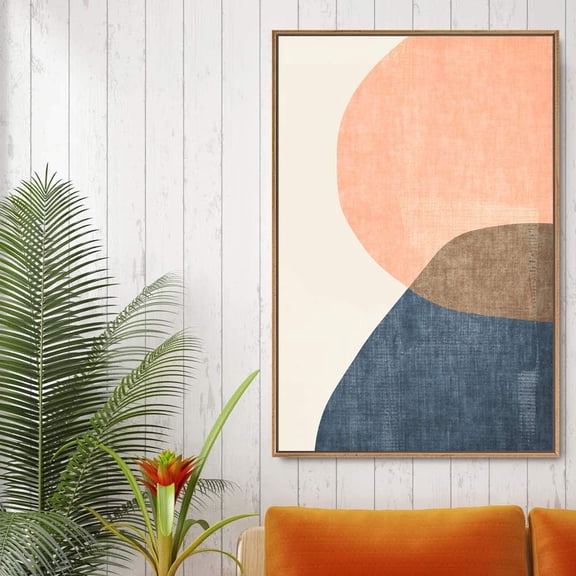 IDEA4WALL Framed Canvas Wall Art Faded Texture Green Banana Leaf Geometric Shapes Illustrations Modern Art Chic Colorful Pastels Print for Living Room, Bedroom, Office - 24"x36" Natural
