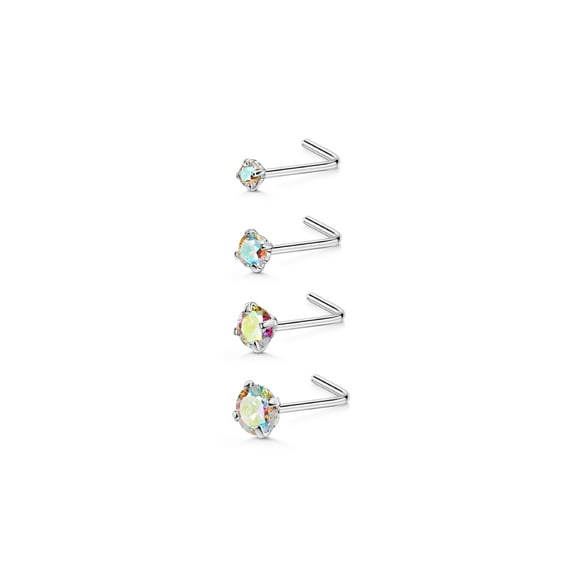 4pcs 22g Nose Rings Studs 1.5mm 2mm 2.5mm 3mm Rainbow Round CZ Diamond Nose Studs Cubic Zirconia Nose Stud L Shaped Nose Studs for Women Nostril Piercing Jewelry 22 Gauge Nose Studs L Bend