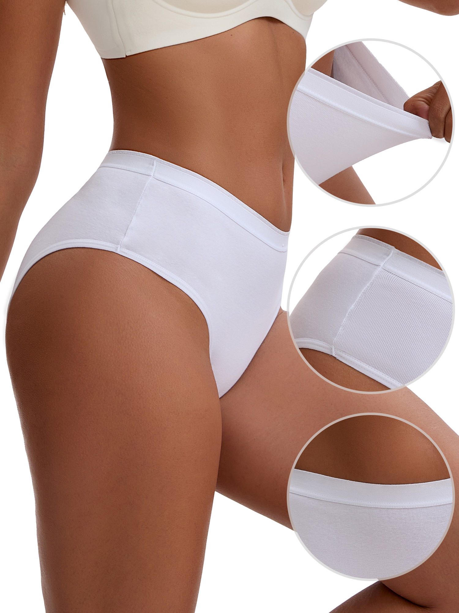 Unique Bargains Women's Cotton High Waist Bright Trim Briefs L White