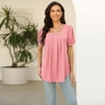 thumbnail image 4 of Lovskoo 2024 Womens T Shirts Pleated Dressy Casual Short Sleeve Scoop Neck Summer Tunic Tops T-Shirts for Work Pink L, 4 of 6