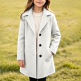 thumbnail image 2 of Vdoaml Girls Wool Blend Coat Kids Notch Lapel Mid Length Overcoat Children Fall Winter Warm Outerwear 8-9 Years White, 2 of 5