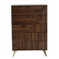 thumbnail image 4 of Baxton Studio Graceland Mid-Century Modern Transitional Walnut Brown Finished Wood 5-Drawer Storage Chest, 4 of 10