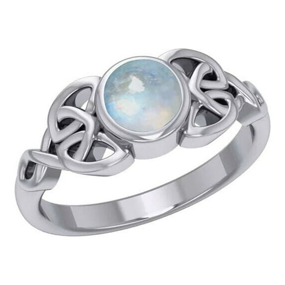 Celtic Rainbow Moonstone 925 Sterling Silver Ring Fine Ancestry Heritage Jewelry