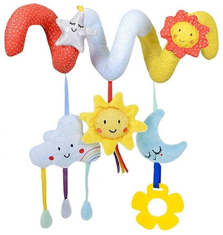 Eastjing Crib Wrap Bed Crib Baby Hanging Toys Plush Spiral Animal Toys Pushchair Baby Toy with Teether (cloud and Sun)