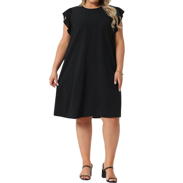 Vestidos de verano de talla grande para mujer Agnes Orinda, con mangas de volantes, cuello redondo, casual midi de playa 1X negro