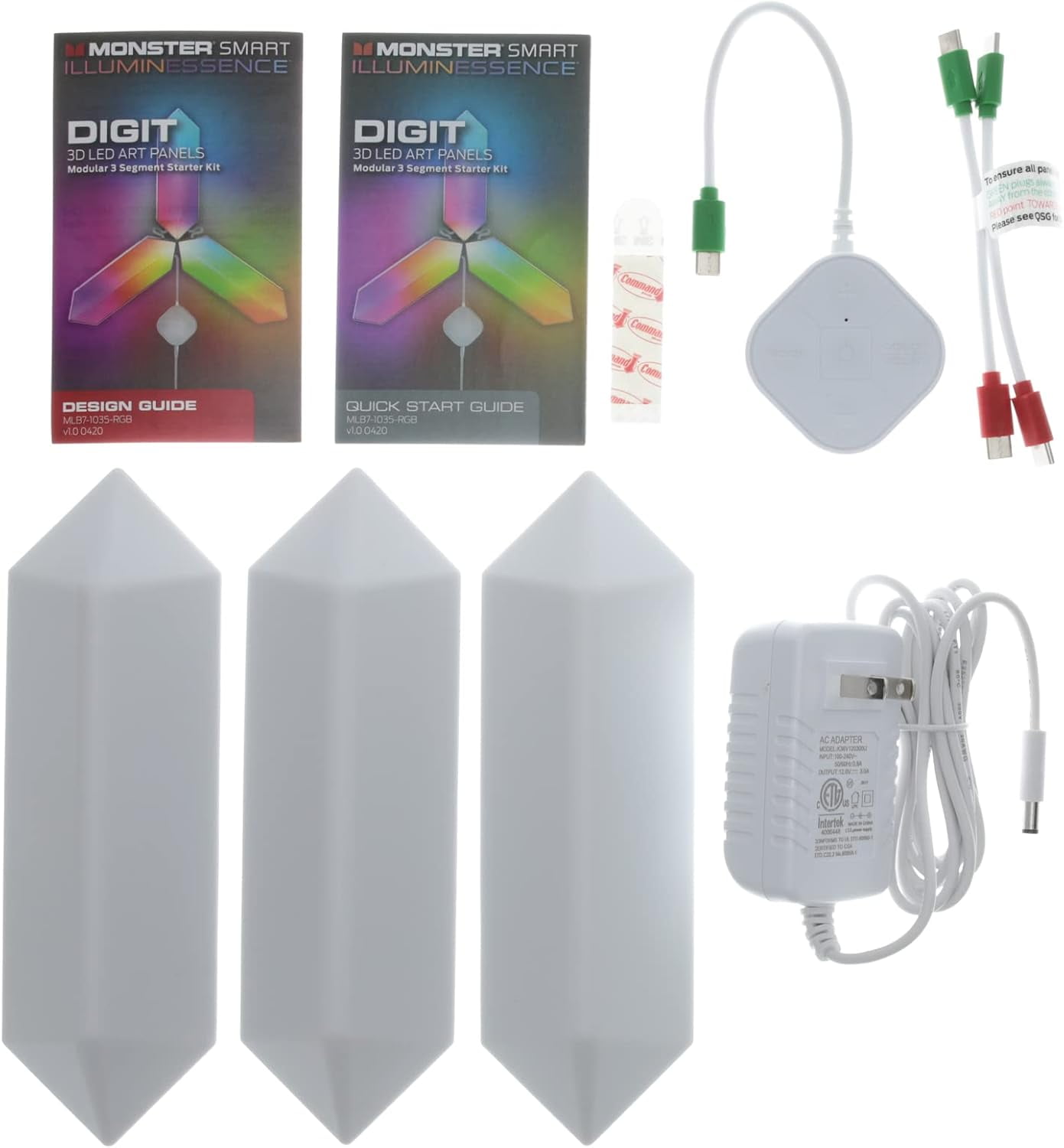 Monster Digit – Kit de Démarrage de Panneaux LED 3D, 3 Panneaux Modulaires, Éclairage Intelligent Wi-Fi, RGB, Commande Vocale, Réactif au Son – MLB7-1035-CAN