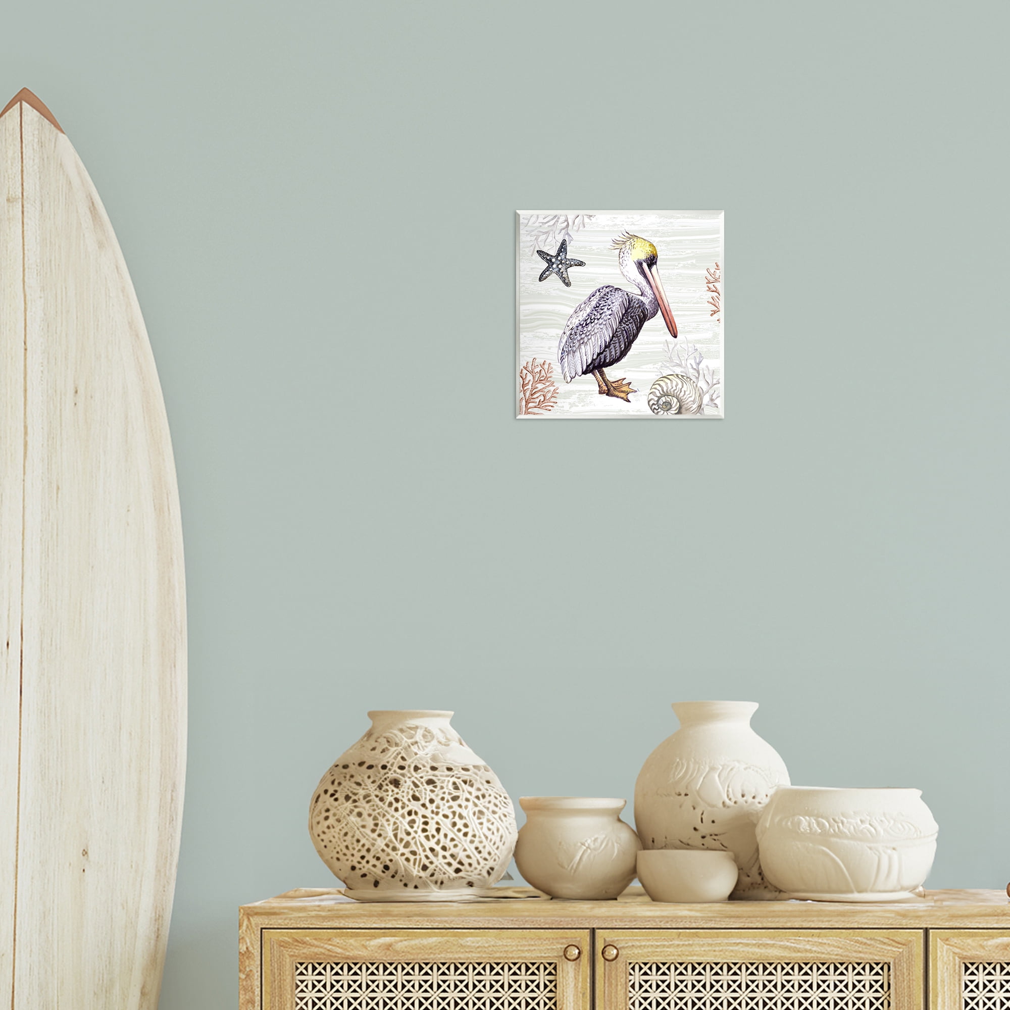 Stupell Industries Beach Bird Pelican Animals Painting Unframed Art Print Wall Art, 12 x 12
